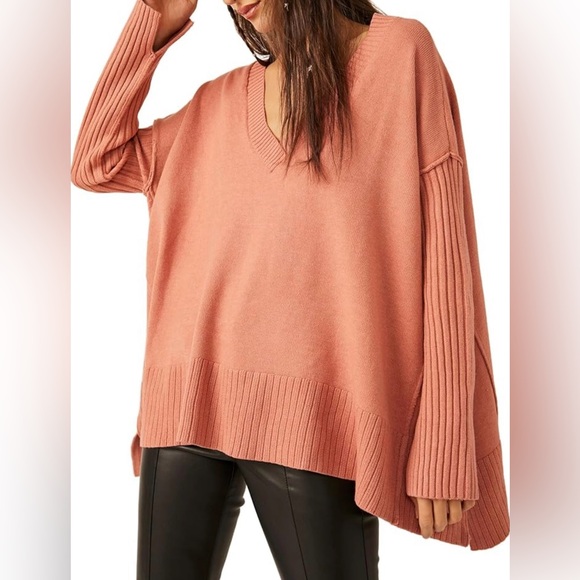NWT Free People Orion A Line Tunic Sweater Stretch On / Off Shoulder Rose Sz S - Picture 3 of 7